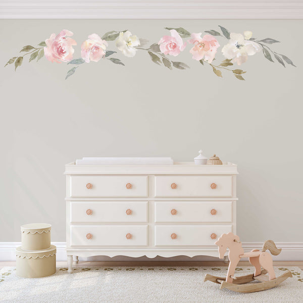 DELANEY FLOWERS Peel & Stick Pink Floral Nursery Wall Decals