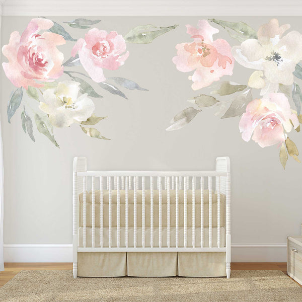 DELANEY FLOWERS Peel & Stick Pink Floral Nursery Wall Decals
