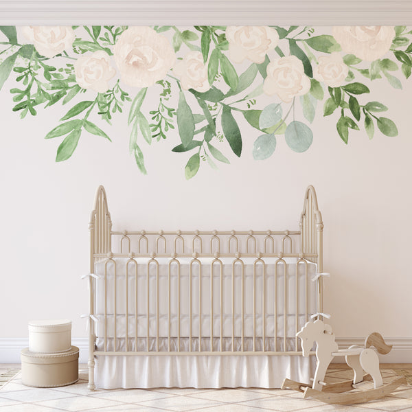 Nursery Floral Wall Decals CAROLINE White ROSES
