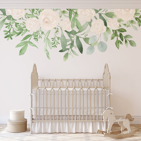 Nursery Floral Wall Decals CAROLINE White ROSES