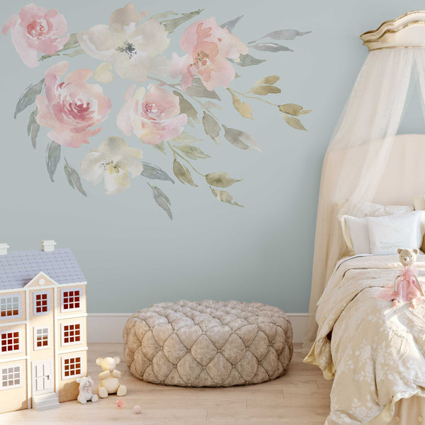 DELANEY FLOWERS Peel & Stick Pink Floral Nursery Wall Decals