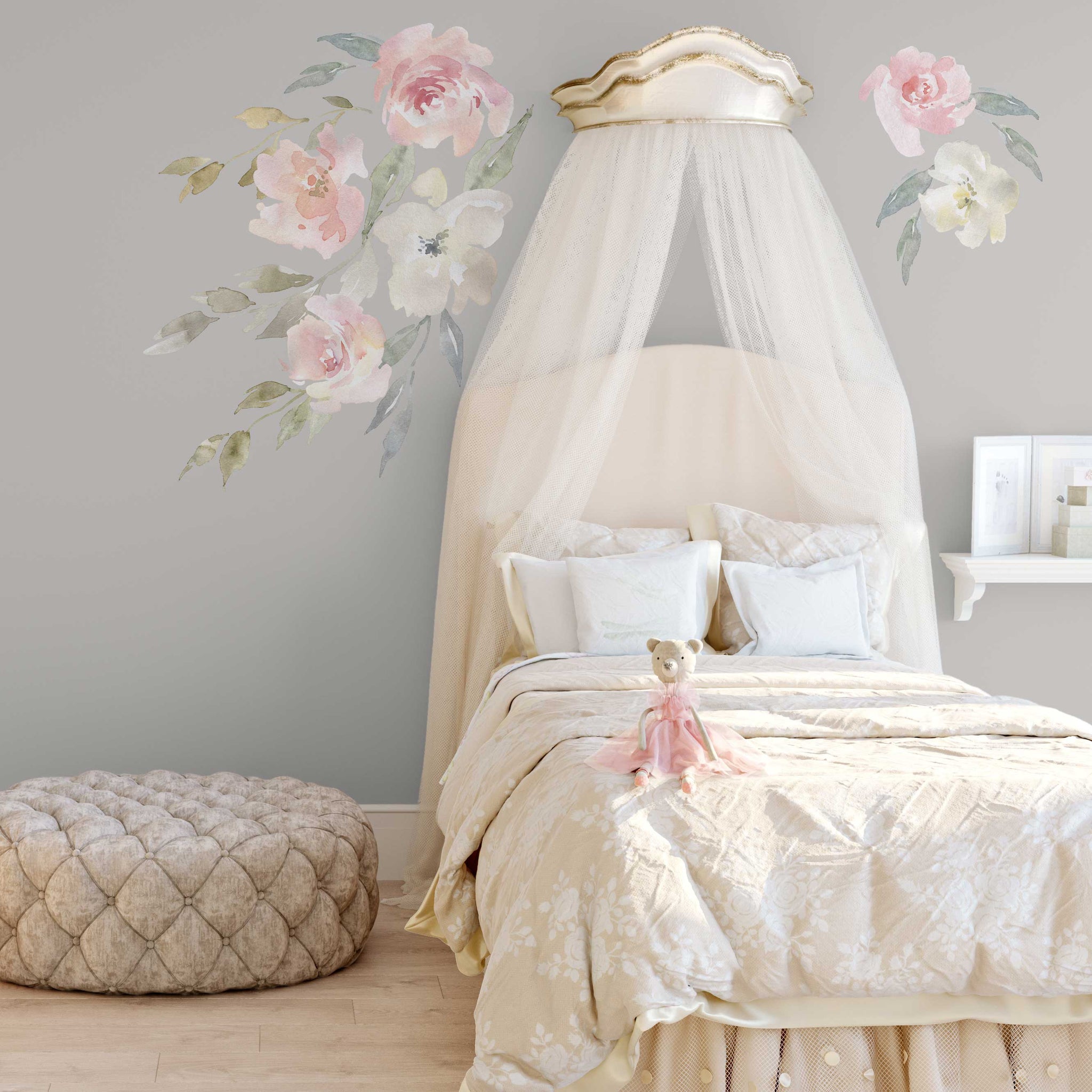 DELANEY FLOWERS Peel & Stick Pink Floral Nursery Wall Decals