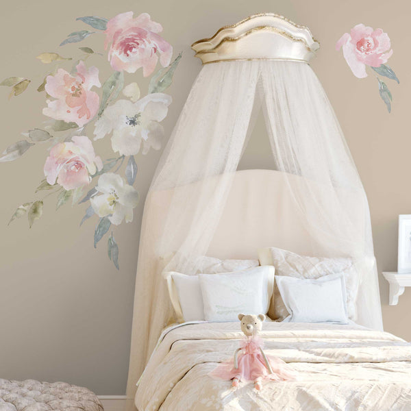 DELANEY FLOWERS Peel & Stick Pink Floral Nursery Wall Decals