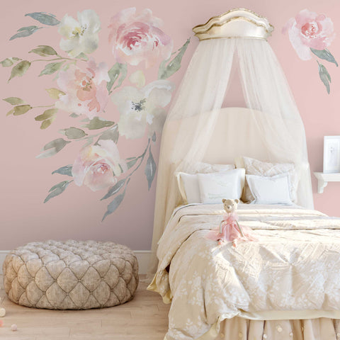 DELANEY FLOWERS Peel & Stick Pink Floral Nursery Wall Decals