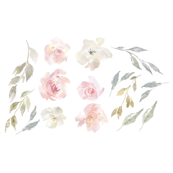 DELANEY FLOWERS Peel & Stick Pink Floral Nursery Wall Decals